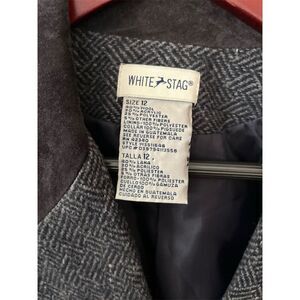 VTG Women's Gray Herringbone Blazer Size 12 One-Button Notch Lapel velvet Collar